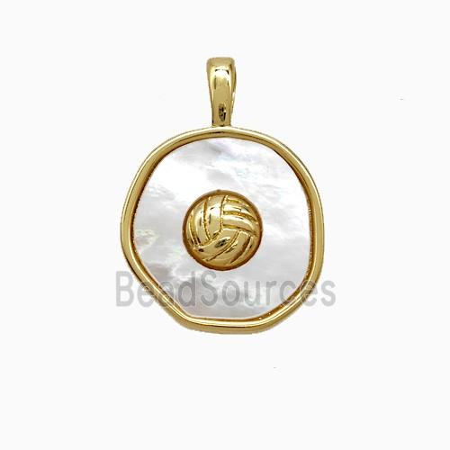 Copper Volleyball Pendant Pave Shell Circle Sports Gold Plated