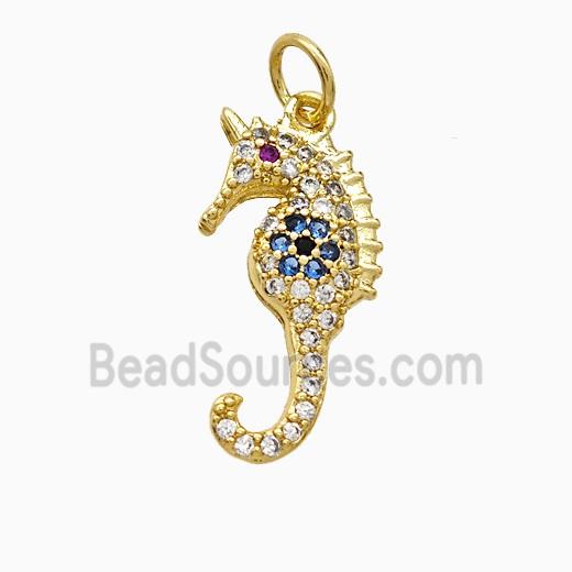 Copper Seahorse Pendant Pave Zirconia Gold Plated