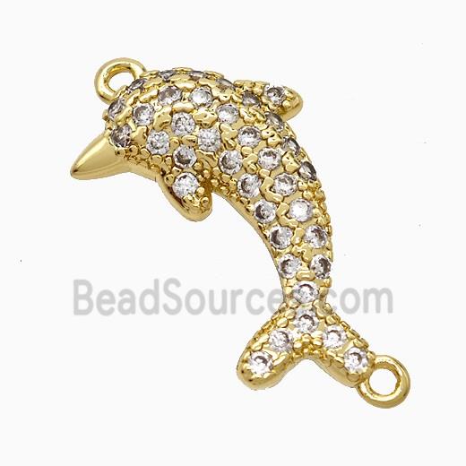 Copper Dolphin Pendant Pave Zirconia 2loops Gold Plated