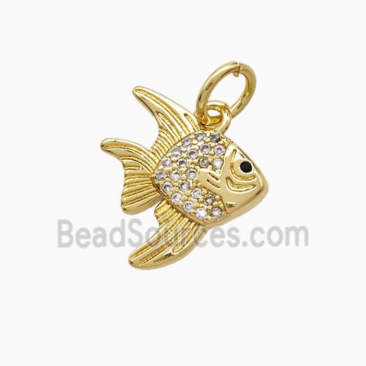 Copper Fish Pendant Pave Zirconia Gold Plated