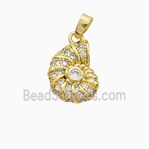 Copper Spiral Shell Pendant Pave Zirconia Gold Plated