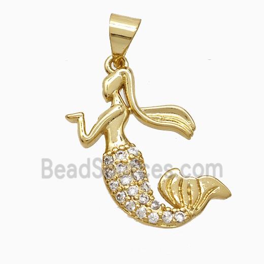 Copper Mermaid Pendant Pave Zirconia Gold Plated