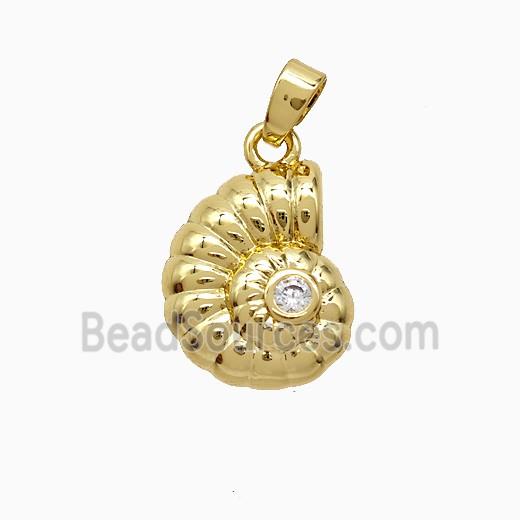Copper Spiral Shell Pendant Pave Zirconia Gold Plated
