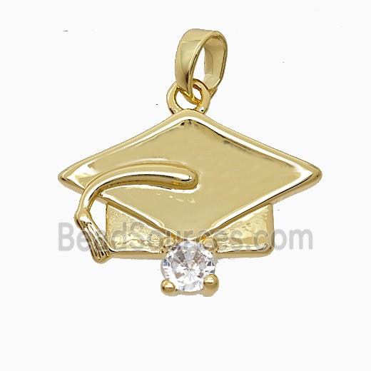Copper Graduation Cap Pendant Pave Zirconia Gold Plated