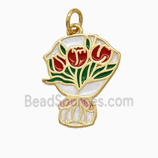 Copper Flower Pendant Enamel Gold Plated