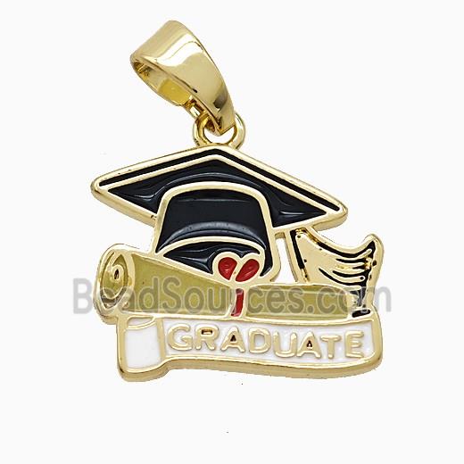 Copper Graduation Cap Pendant Enamel Gold Plated