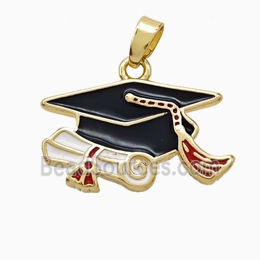 Copper Graduation Cap Pendant Enamel Gold Plated