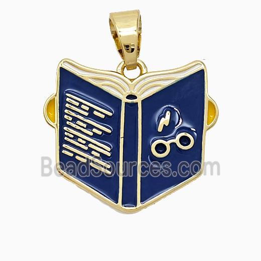 Book Charms Copper Pendant Blue Enamel Gold Plated