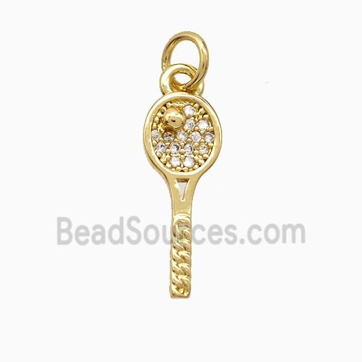 Copper Tennis Racket Pendant Pave Zirconia Sports Gold Plated