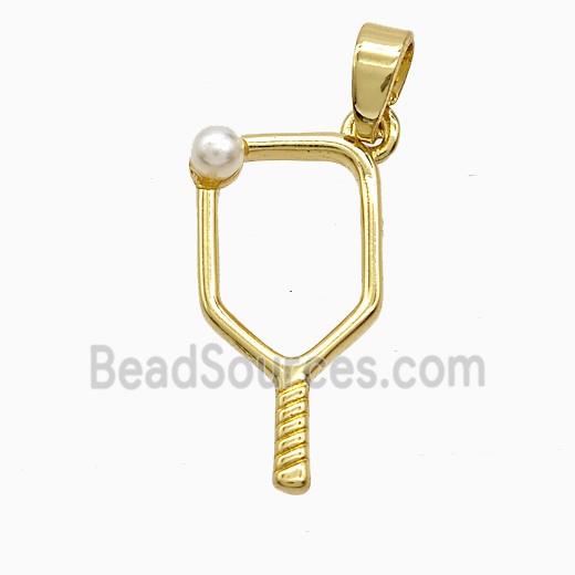 Pickleball Paddle Charms Copper Pendant Pave Resin Sports Gold Plated