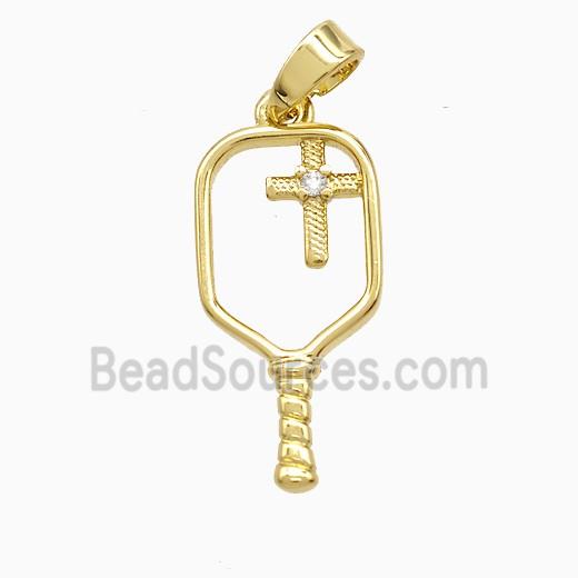 Pickleball Paddle Charms Copper Pendant Cross Sports Gold Plated