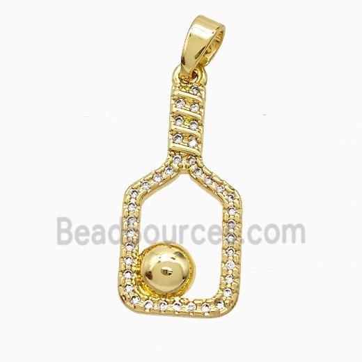 Pickleball Paddle Copper Pendant Pave Zirconia Gold Plated