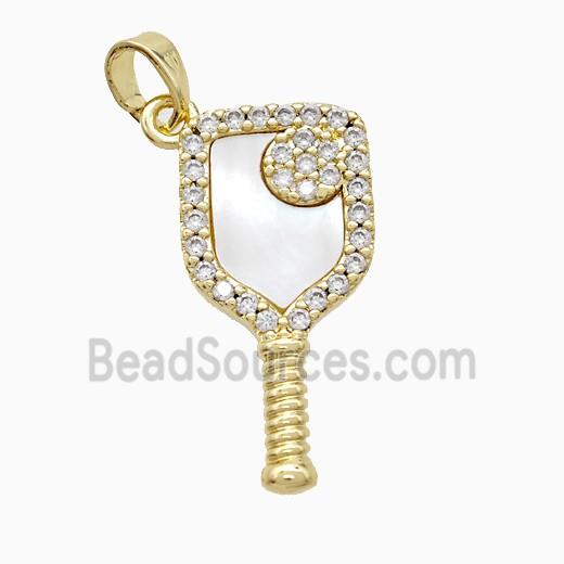 Copper Pickleball Paddle Pendant Pave Zirconia Shell Sports Gold Plated