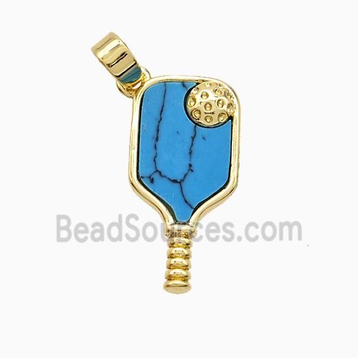 Copper Pickleball Paddle Pendant Pave Howlite Sports Gold Plated