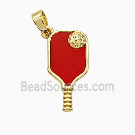 Copper Pickleball Paddle Pendant Pave Shell Sports Gold Plated