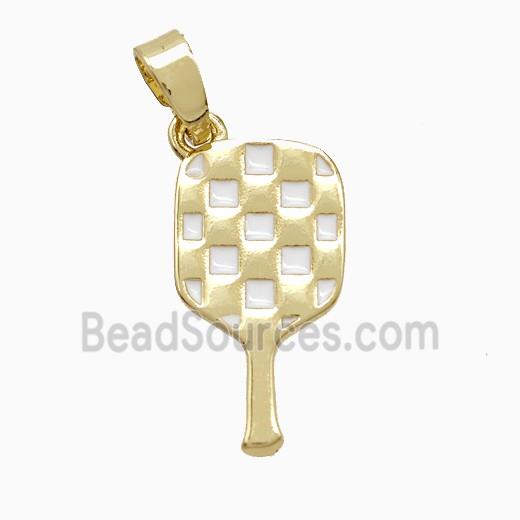 Copper Pickleball Paddle Pendant White Enamel Sports Gold Plated