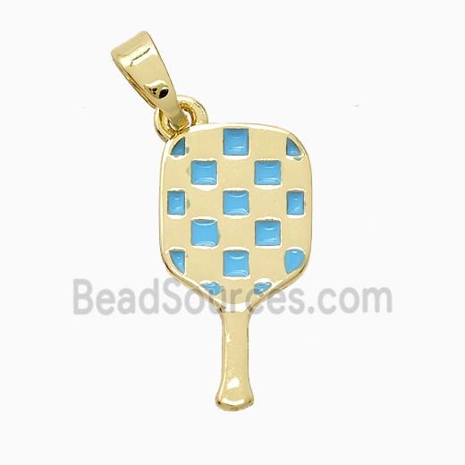 Copper Pickleball Paddle Pendant Blue Enamel Sports Gold Plated