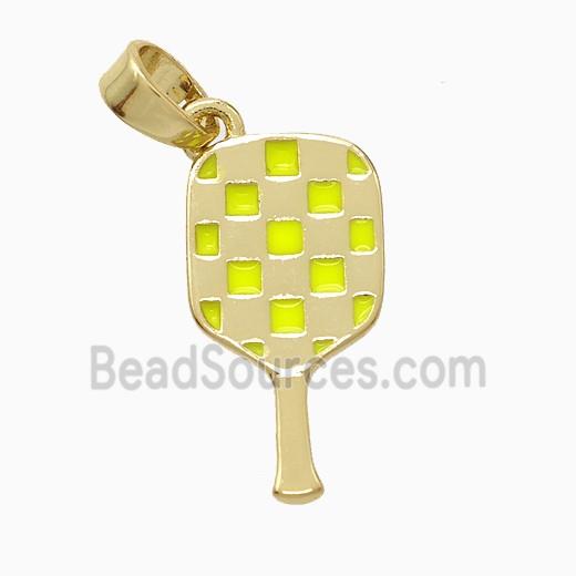 Copper Pickleball Paddle Pendant Yellow Enamel Sports Gold Plated