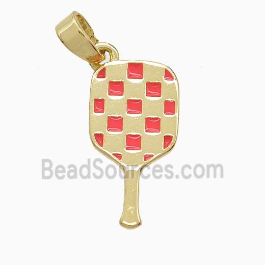 Copper Pickleball Paddle Pendant Red Enamel Sports Gold Plated