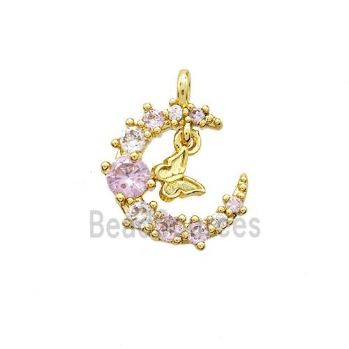 Copper Moon Pendant Pave Zirconia Gold Plated