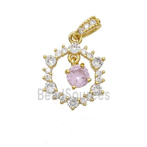 Copper Circle Pendant Pave Zirconia Gold Plated