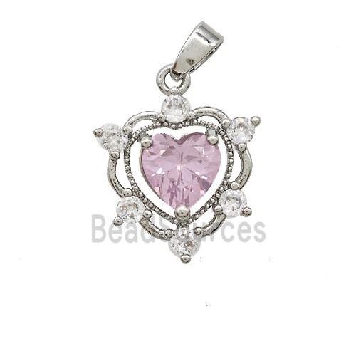 Copper Heart Pendant Pave Crystal Glass Platinum Plated