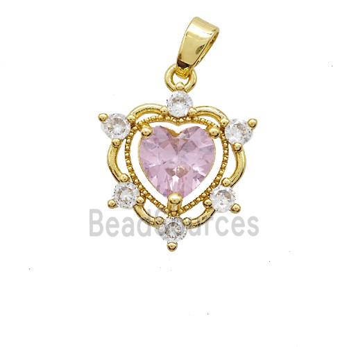 Copper Heart Pendant Pave Crystal Glass Gold Plated