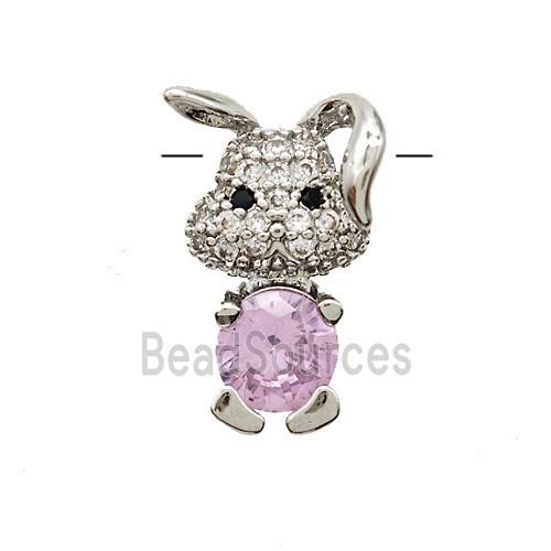 Copper Rabbit Pendant Pave Zirconia Crystal Glass Platinum Plated