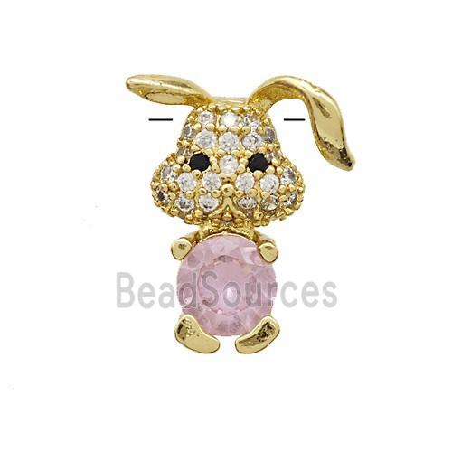 Copper Rabbit Pendant Pave Zirconia Crystal Glass Gold Plated