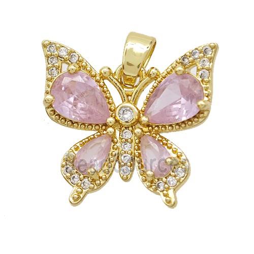 Copper Butterfly Pendant Pvae Zirconia Pink Crystal Glass Gold Plated
