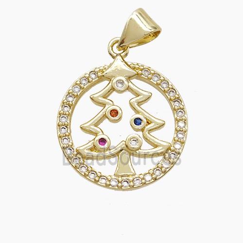 Christmas Tree Charms Copper Pendant Pave Zirconia Gold Plated