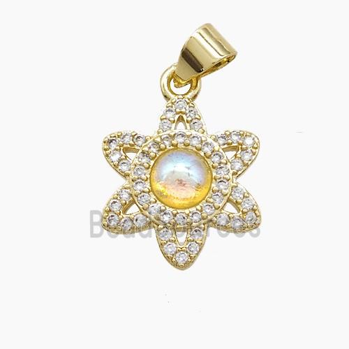 Copper Flower Pendant Pave Zirconia Resin Gold Plated