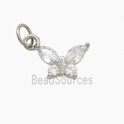 Copper Butterfly Pendant Pave Zirconia Platinum Plated