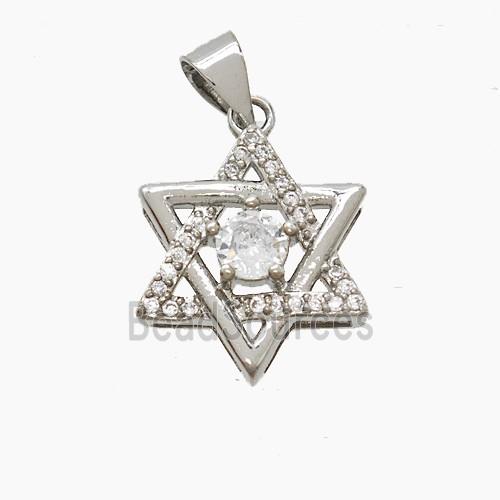 Copper DavidStar Pendant Pave Zirconia Platinum Plated