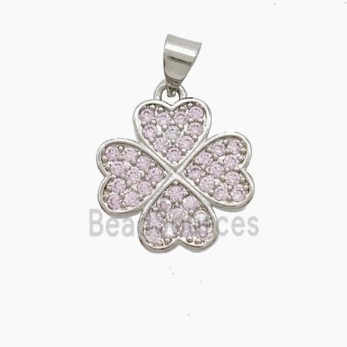 Copper Clover Pendant Pave Zirconia Platinum Plated
