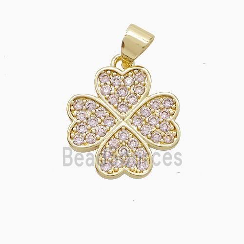 Copper Clover Pendant Pave Zirconia Gold Plated