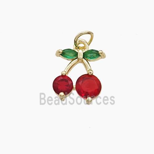 Copper Cherry Pendant Pave Crystal Glass Gold Plated