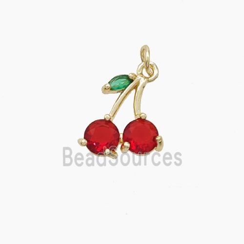 Copper Cherry Pendant Pave Crystal Glass Gold Plated