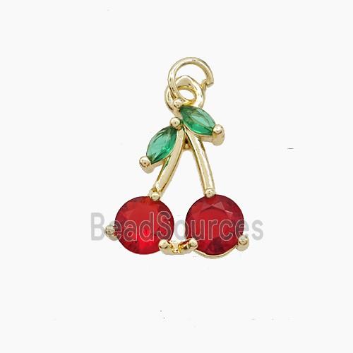 Copper Cherry Pendant Pave Crystal Glass Gold Plated