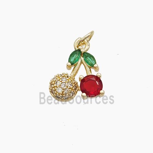 Copper Cherry Pendant Pave Crystal Glass Gold Plated