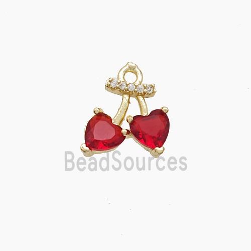 Copper Cherry Pendant Pave Crystal Glass Gold Plated
