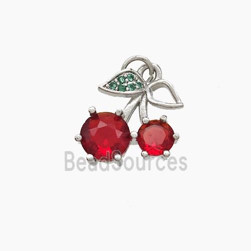 Copper Cherry Pendant Pave Crystal Glass Platinum Plated