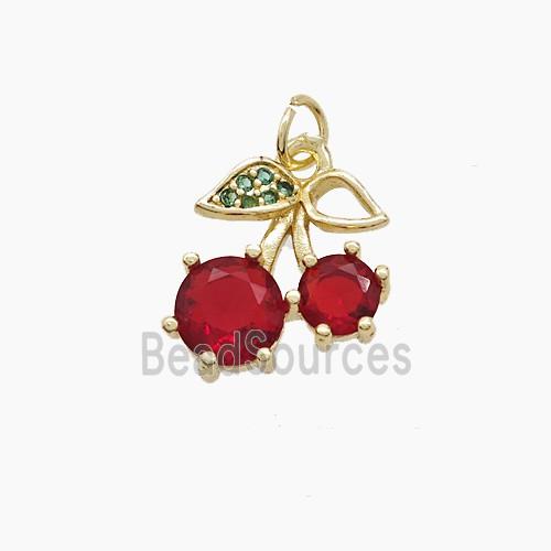 Copper Cherry Pendant Pave Crystal Glass Gold Plated
