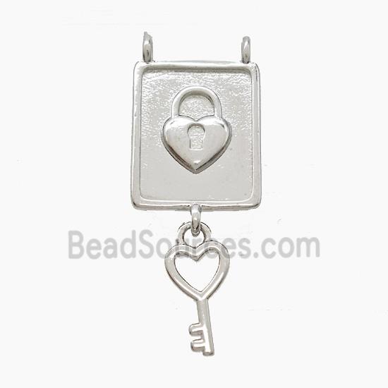 Copper Key Lock Pendant 2loops Platinum Plated