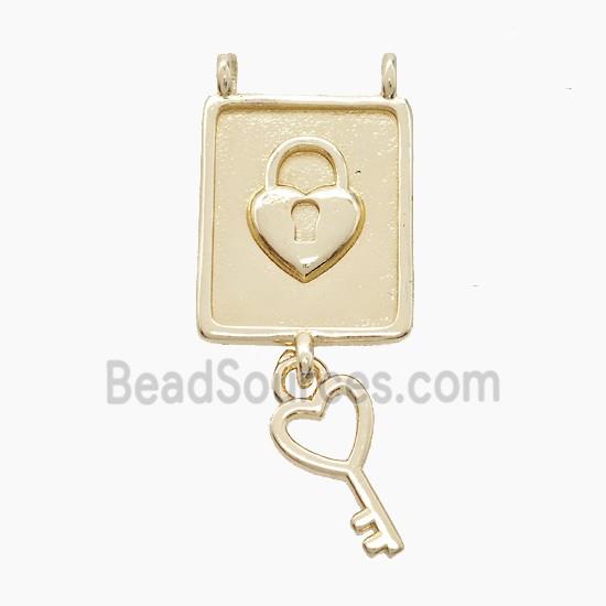 Copper Key Lock Pendant 2loops Gold Plated