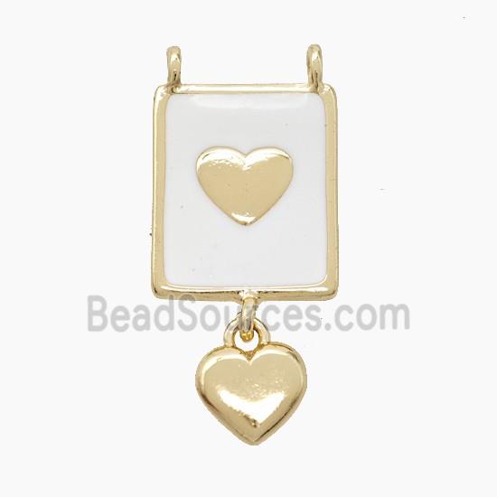 Copper Heart Pendant White Enamel 2loops Gold Plated