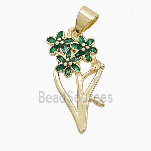 Copper Flower Pendant Green Painted Gold Plated