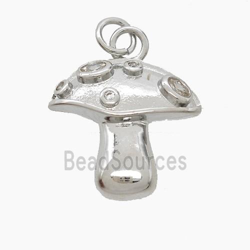 Copper Mushroom Pendant Pave Zirconia Platinum Plated