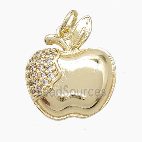 Copper Apple Pendant Pave Zirconia Gold Plated