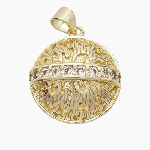 Copper Half-Ball Pendant Pave Zirconia Round Gold Plated